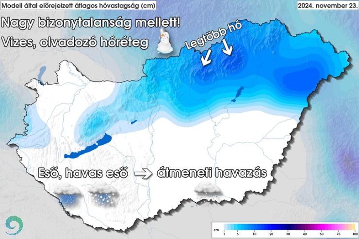 Figyelmeztetst adott ki a HungaroMet Nonprofit Zrt.: havazs, viharos szl, nos es vrhat