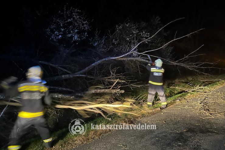 Parkol autkat ronglt meg egy villanyoszlop, fk dltek az tra