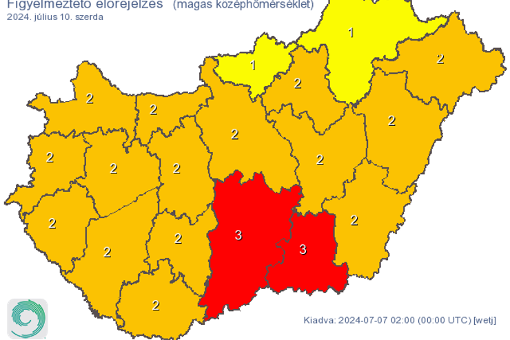 A legmagasabb fokozat figyelmeztetst adtk ki kt vrmegyre szerdra