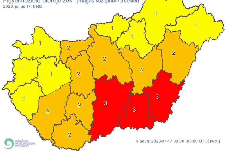 A legmagasabb fokozat figyelmeztets van rvnyben a dli megykben a magas kzphmrsklet miatt