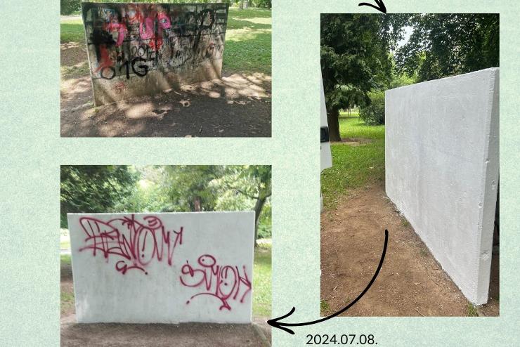 Ngy nap alatt jra a graffitisek ldozatv vlt a KRESZ-park tengfala