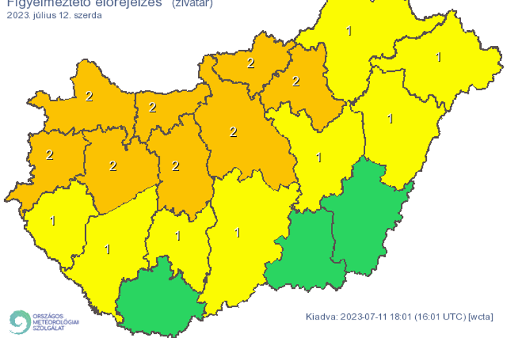 Heves zivatarokra figyelmeztet a meteorolgia