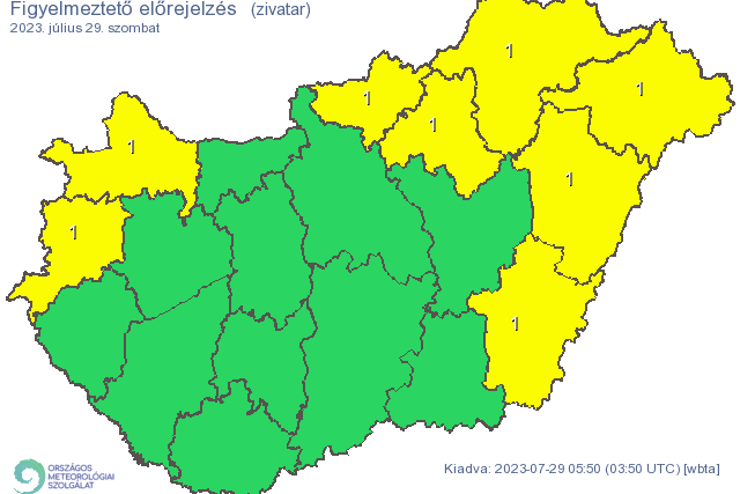 Zivatar miatt adtak ki elsfok riasztst a megyben